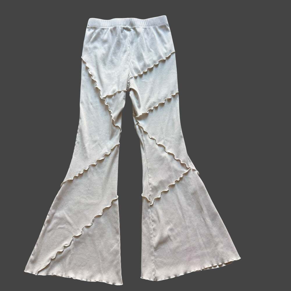 Wild Fable Cream Ribbed Flare Pants with Lettuce Edge Seaming Size S